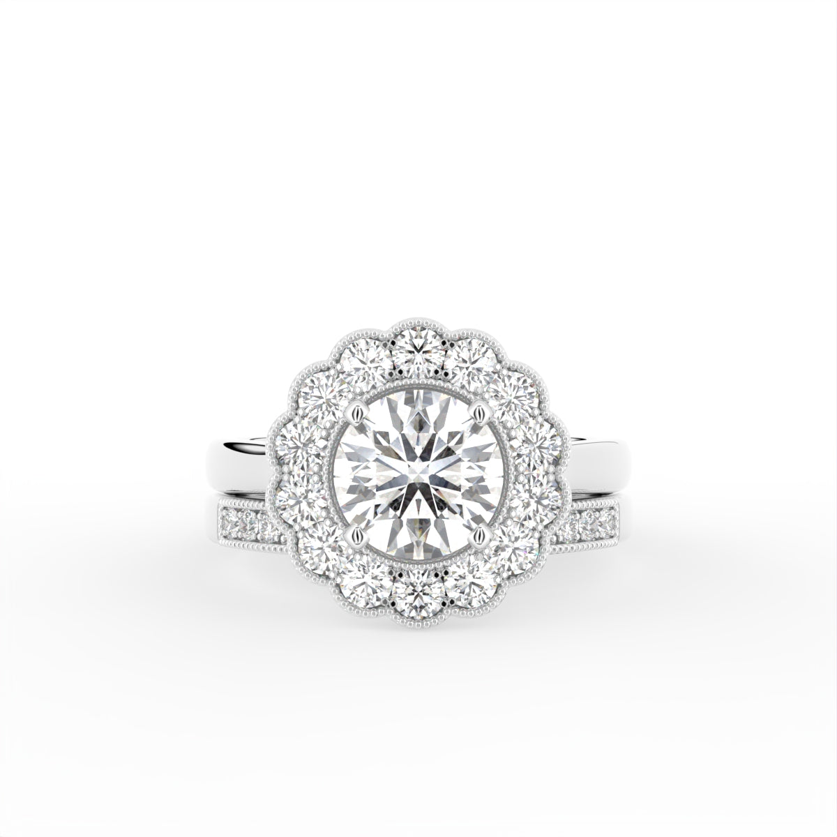 18K White Gold Halo Round Diamond Engagement Ring — TOP