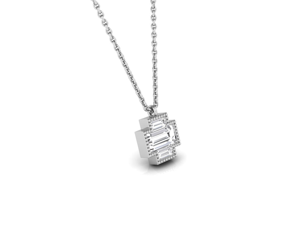 14K White Gold Baguette Diamond Pendant — RIGHT