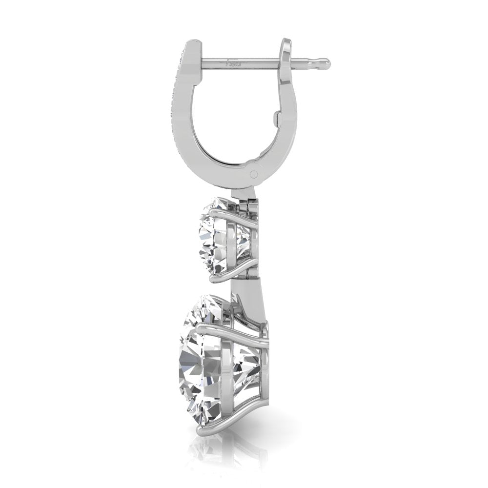 18K White Gold Three Stone Diamond Drop Earrings — SIDE VIEW