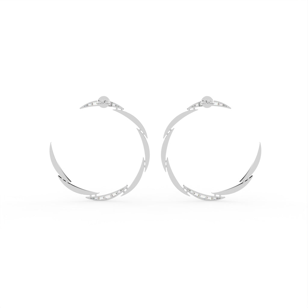 18K White Gold Round Diamond Moon Earrings — BACK