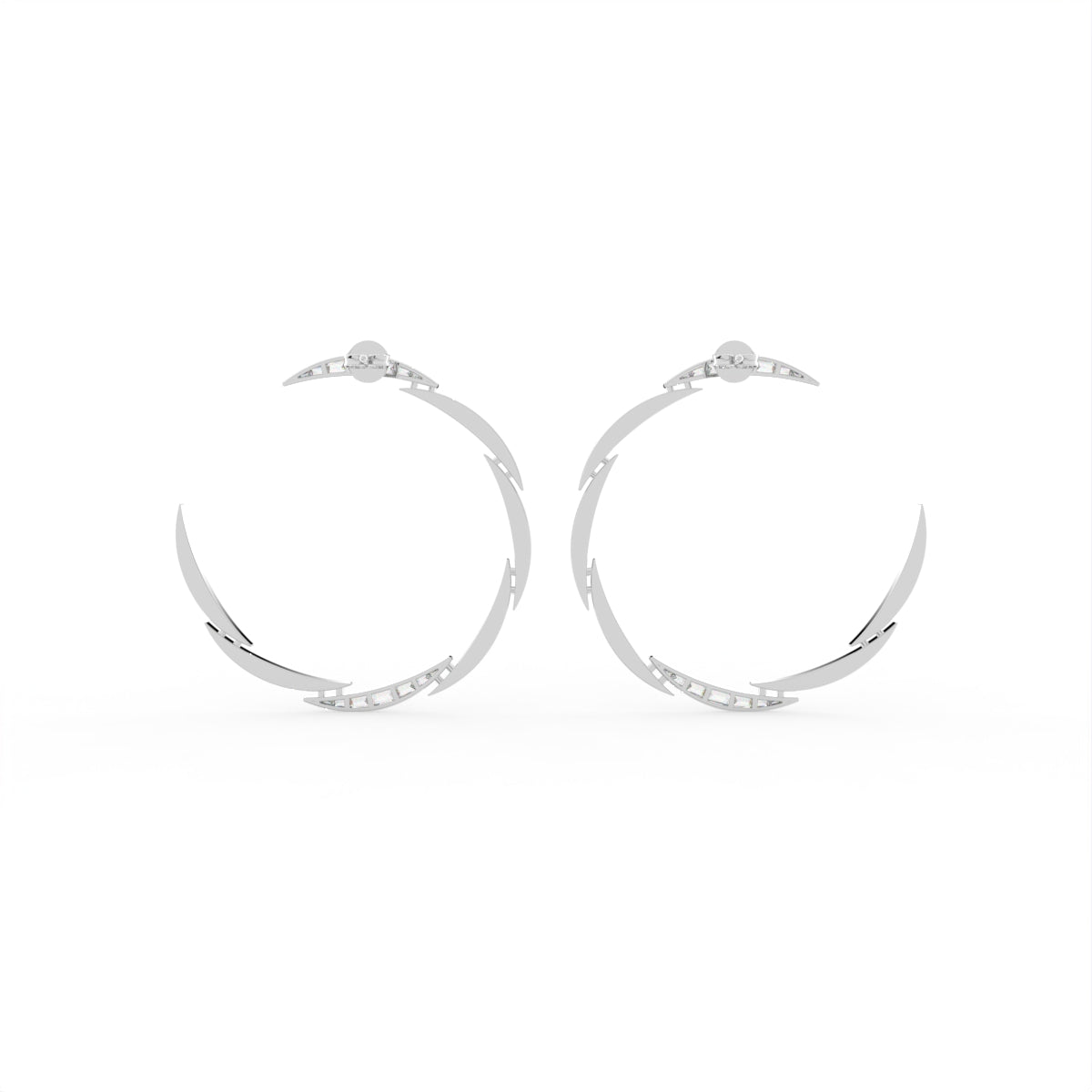 18K White Gold Round Diamond Moon Earrings — BACK