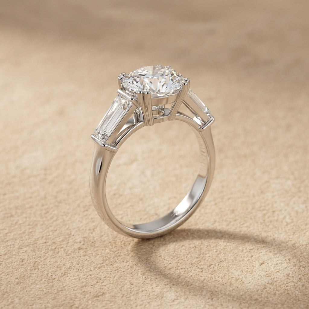 18K White Gold Trilogy Round Diamond Engagement Ring