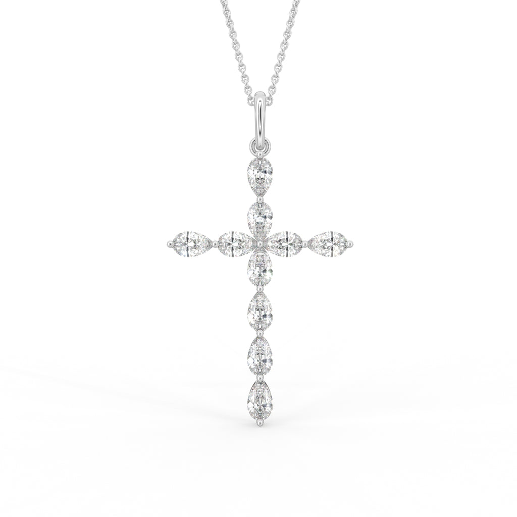18K Cross Pear Diamond Pendant — FRONT
