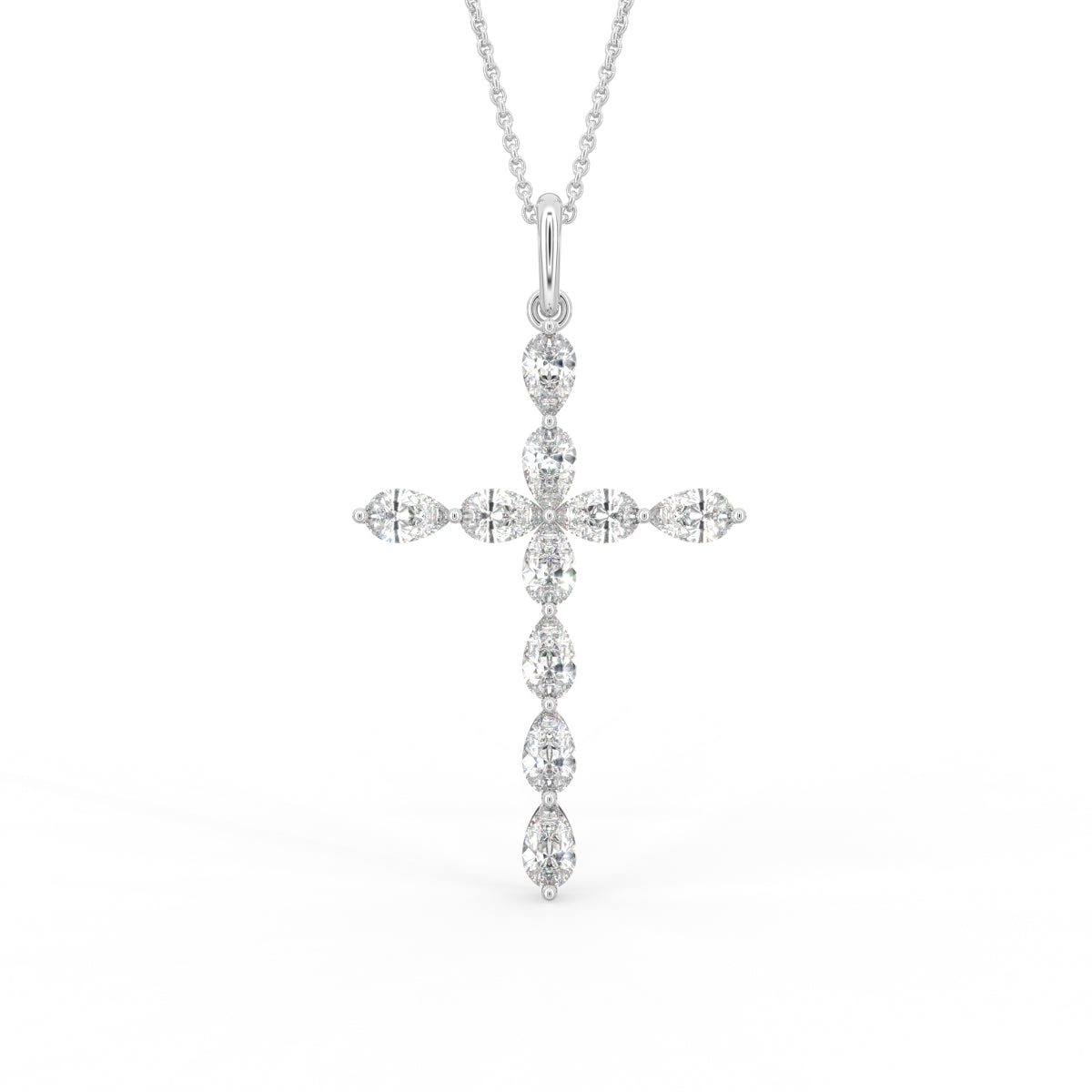 18K Cross Pear Diamond Pendant — FRONT