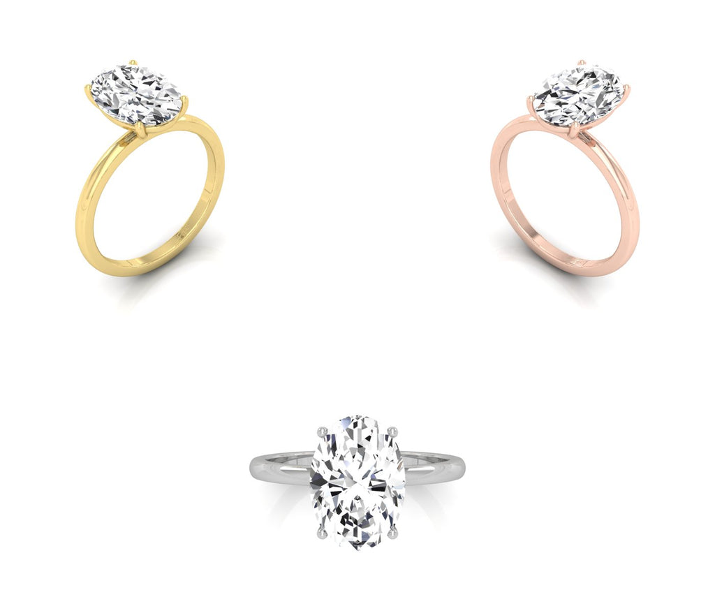 18K Solitaire Oval Diamond Engagement Ring — 3 COLOR