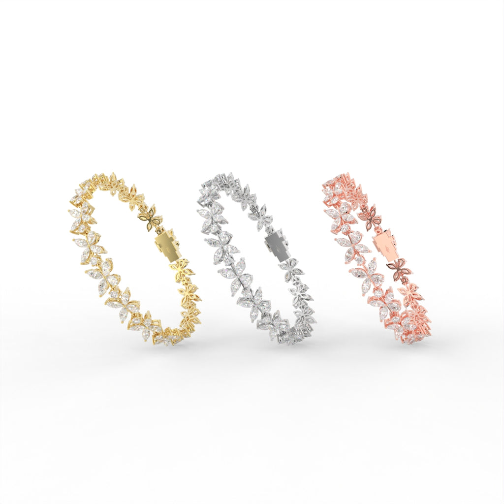 14K White Gold Marquise Diamond Bracelet — 3 COLOR