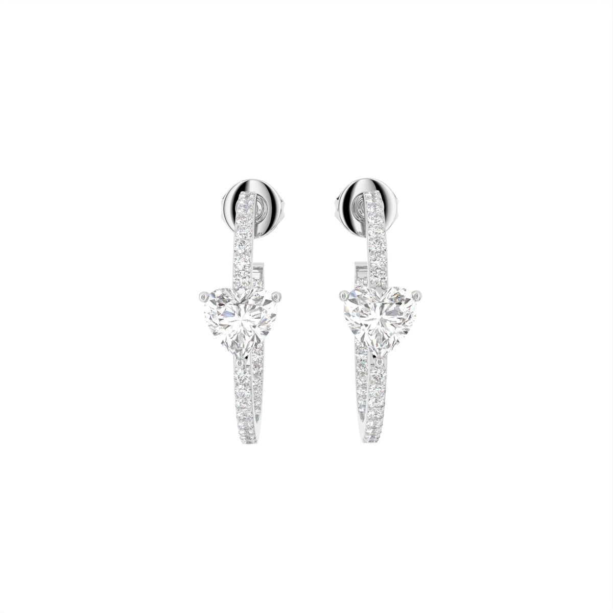 18K Heart Diamond Hoop Earrings — TOP