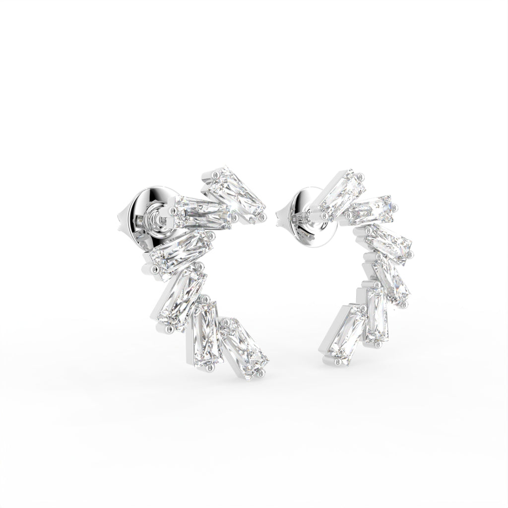 18K Mixed Cut Bespoke Diamond Earrings — 3D VIEW