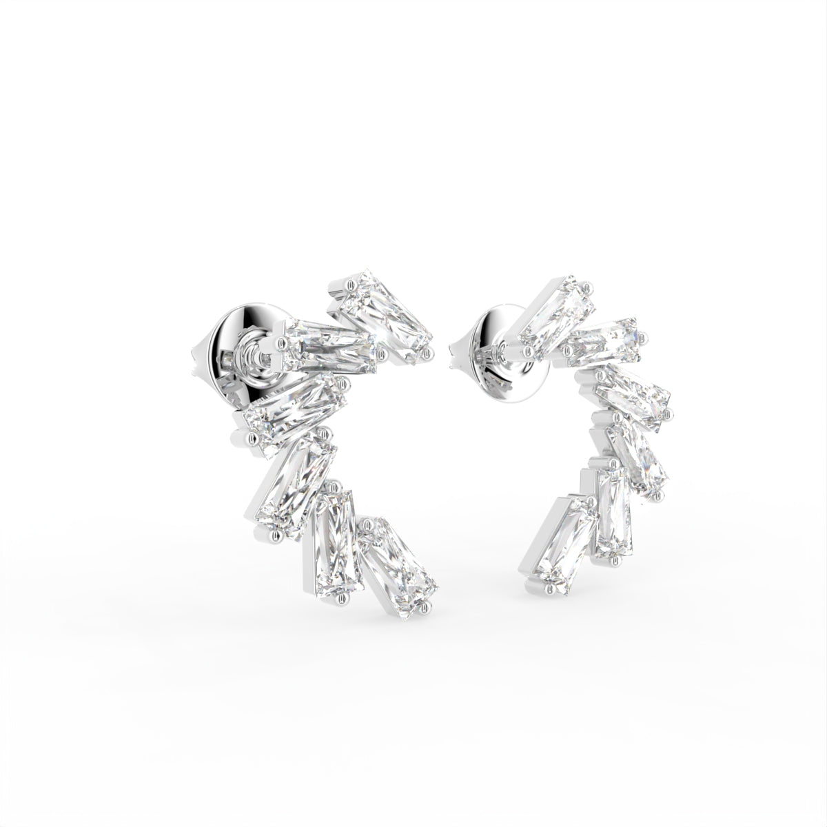 18K Mixed Cut Bespoke Diamond Earrings — 3D VIEW