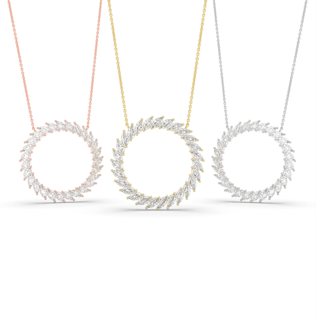18K White Gold Geometric Marquise Diamond Pendant — 3 COLOR