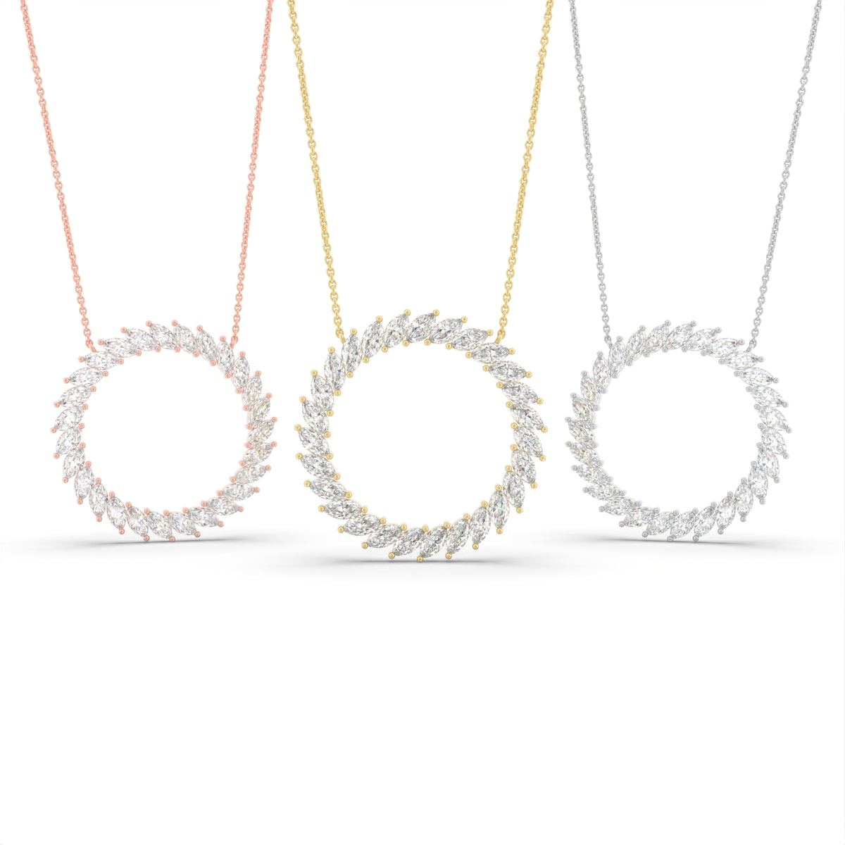 18K White Gold Geometric Marquise Diamond Pendant — 3 COLOR