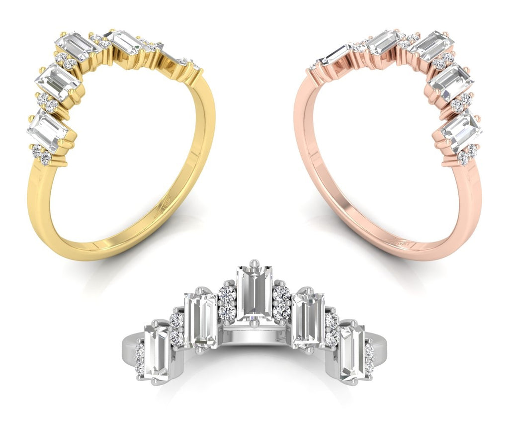 18K White Gold Baguette Diamond Ring — 3 COLOR