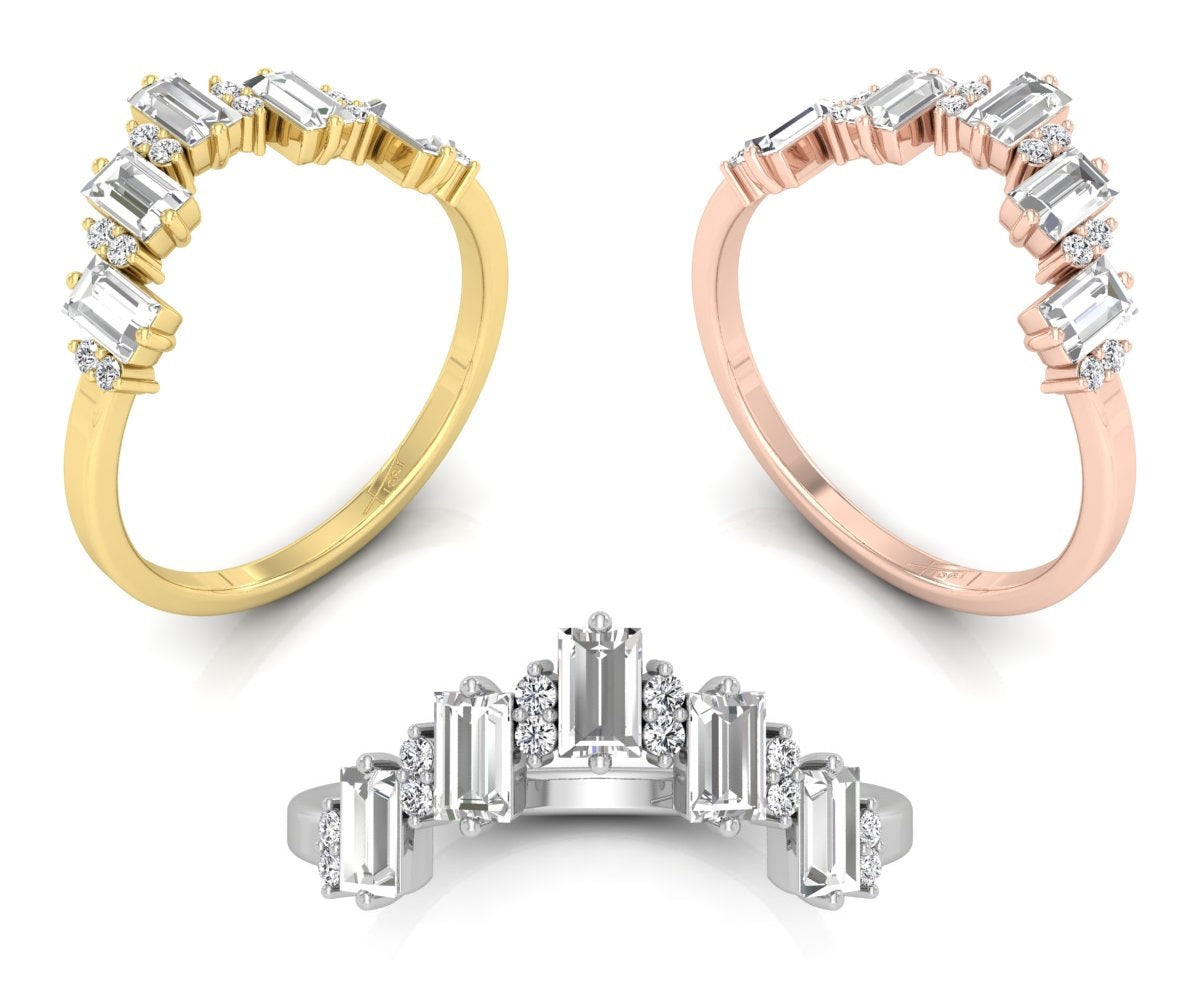 18K White Gold Baguette Diamond Ring — 3 COLOR
