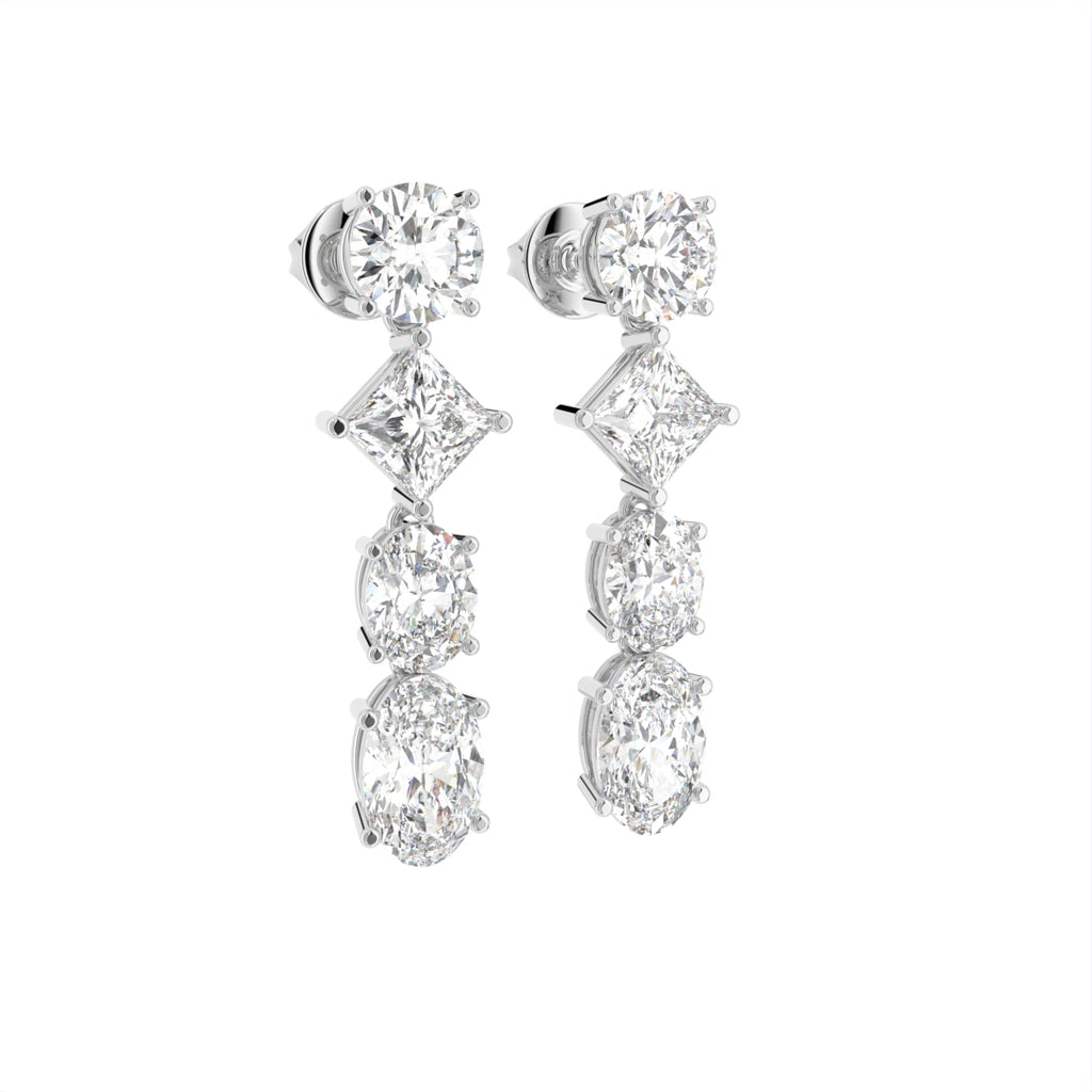 18K Round Diamond Drop Earrings — 3D VIEW