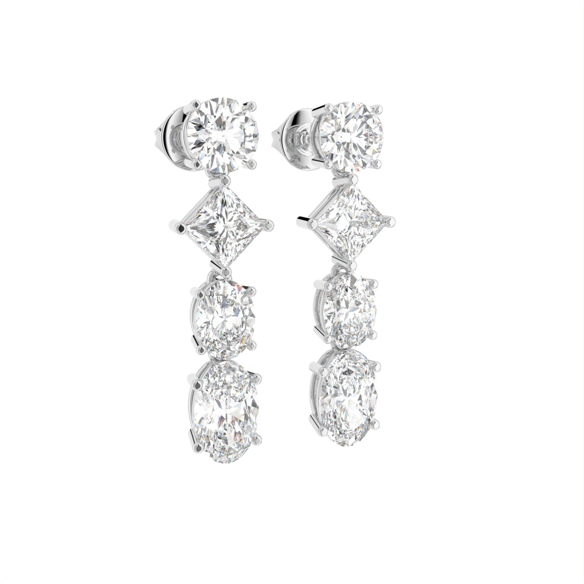 18K Round Diamond Drop Earrings — 3D VIEW