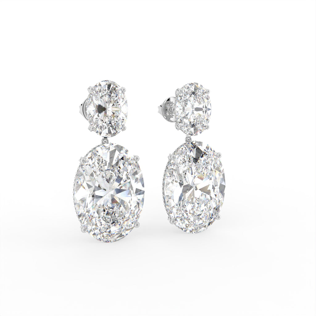 18K Solitaire Two Stone Diamond Drop Earrings — 3D VIEW