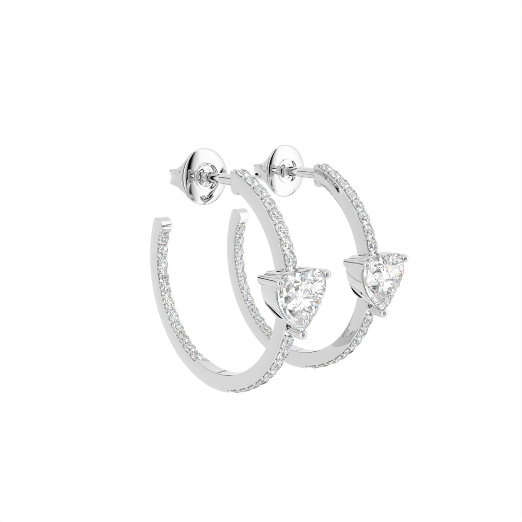 18K Heart Diamond Hoop Earrings — 3D VIEW