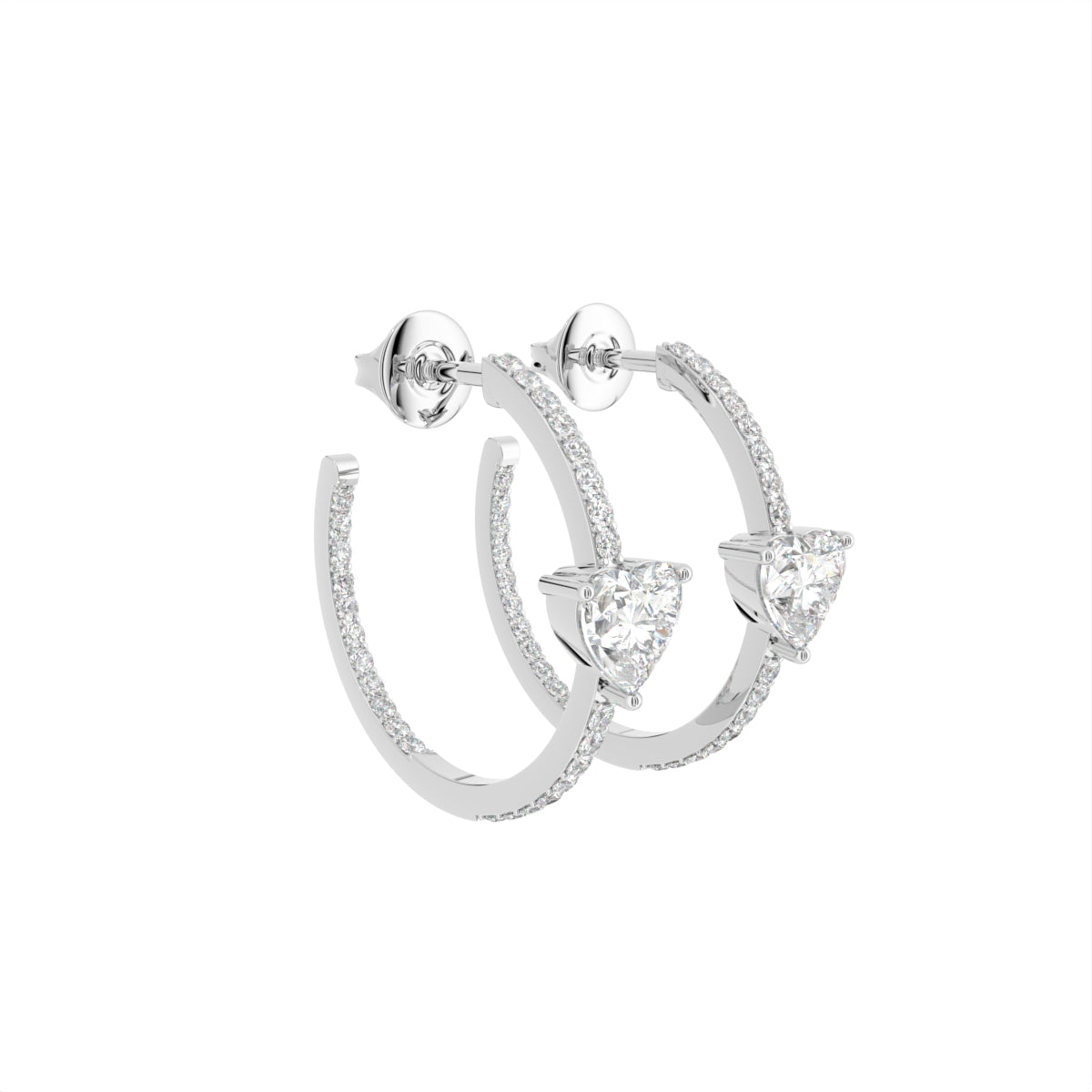 18K Heart Diamond Hoop Earrings — 3D VIEW