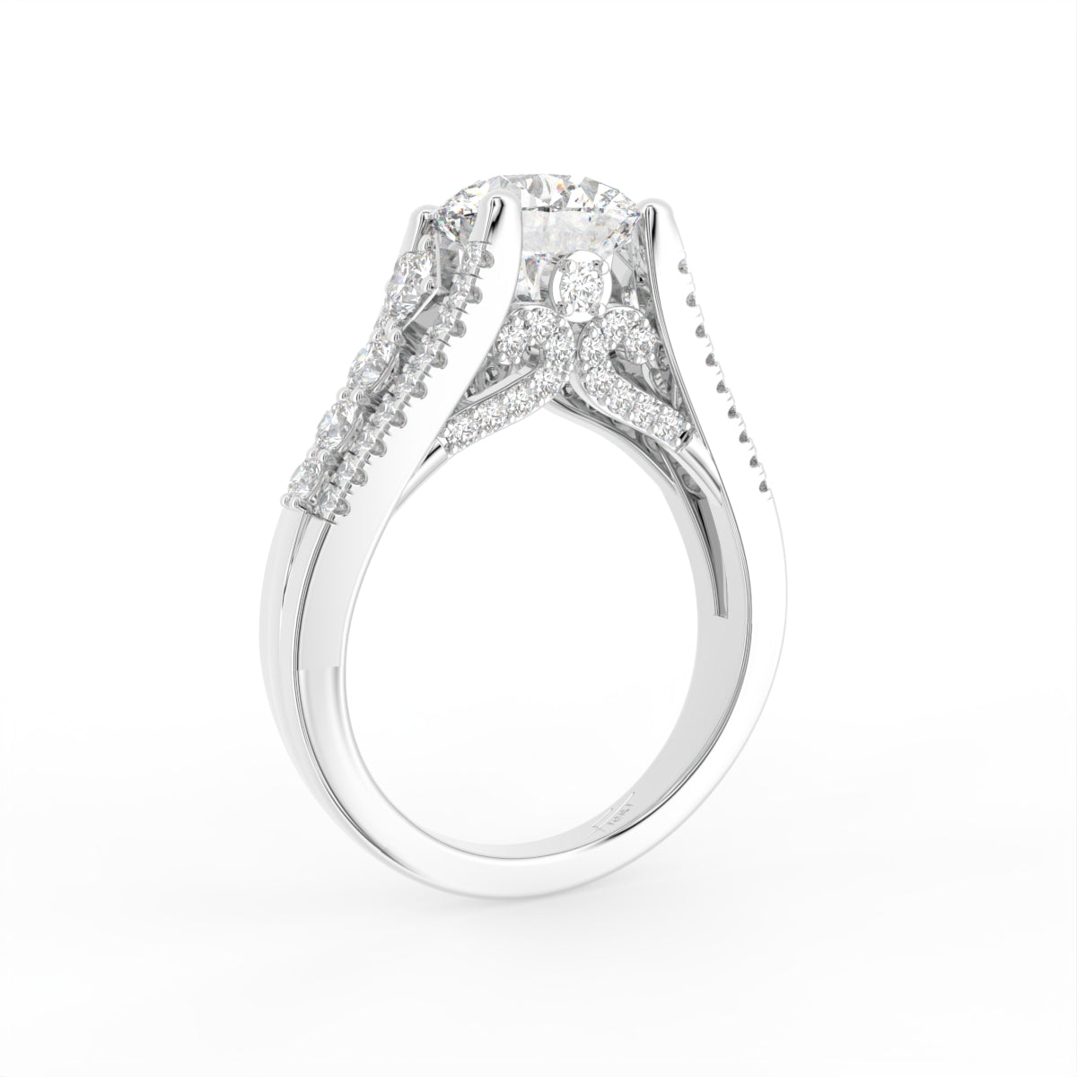 18K Shoulder Set Diamond Ring — 3D VIEW