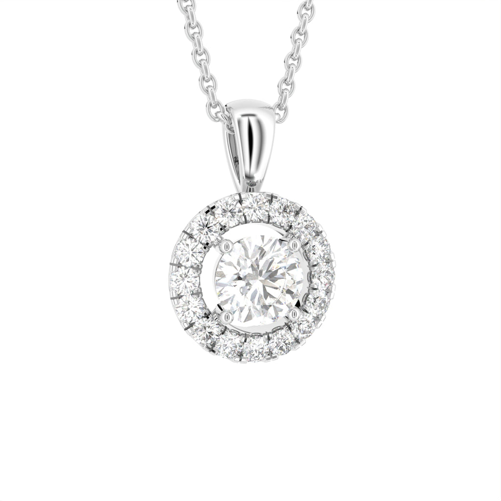18K Halo Round Diamond Pendant — 3D VIEW