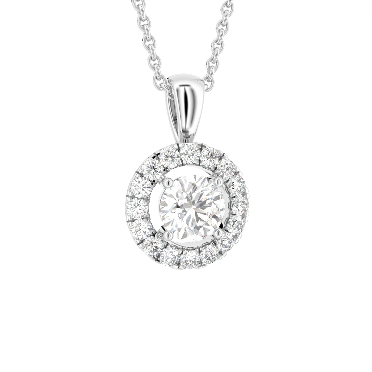 18K Halo Round Diamond Pendant — 3D VIEW