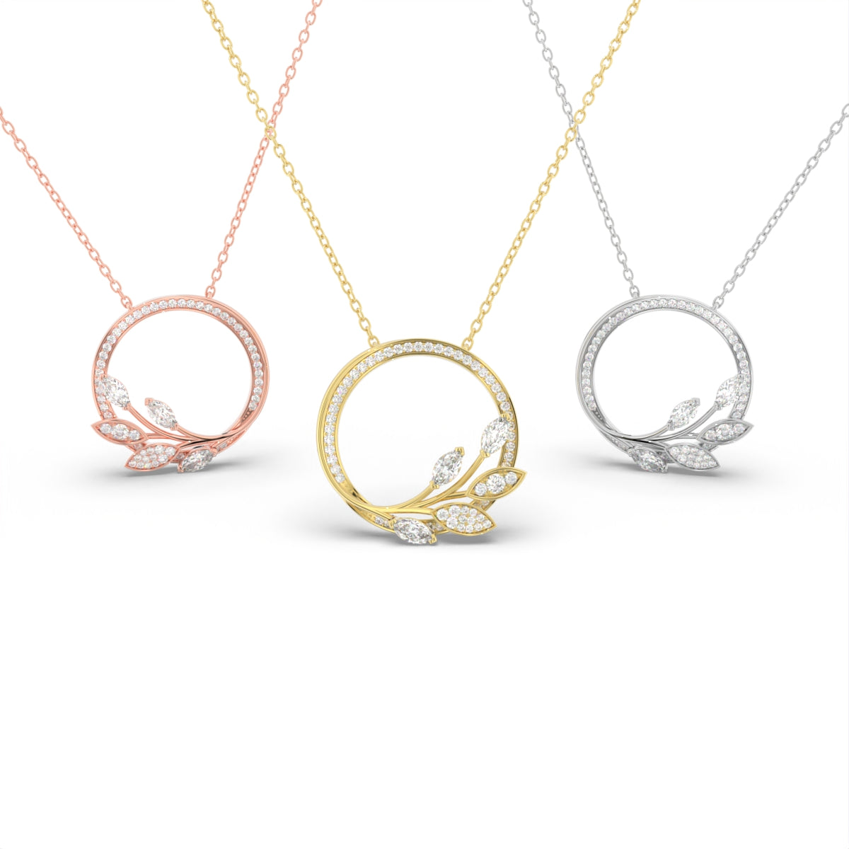 18K Floral Leaf Diamond Pendant — 3 COLOR