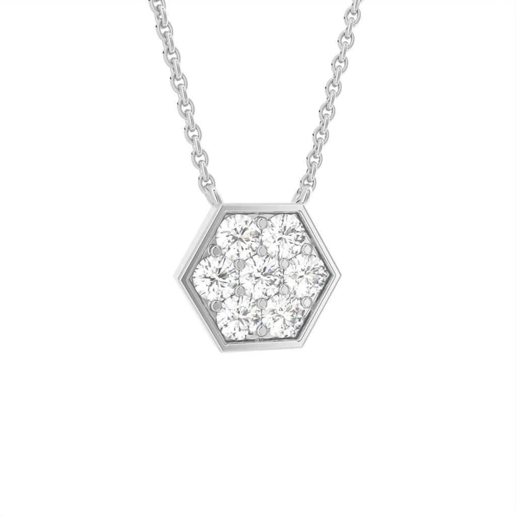 18K Hexagon Round Diamond Pendant — 3D VIEW