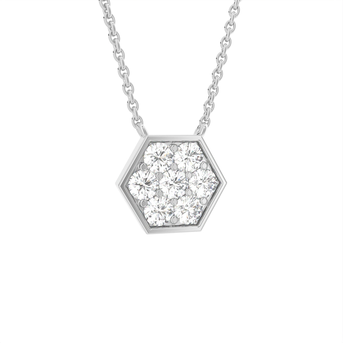 18K Hexagon Round Diamond Pendant — 3D VIEW