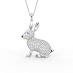 18K White Gold Bunny Round Diamond Pendant — FRONT