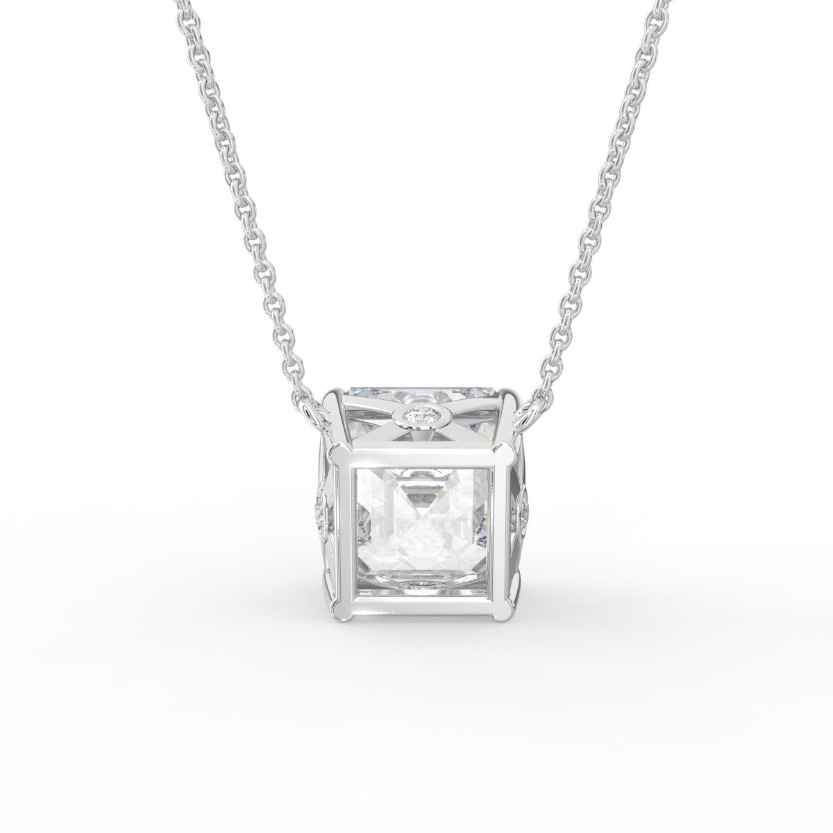 18K Asscher Cut Diamond Pendant — BACK