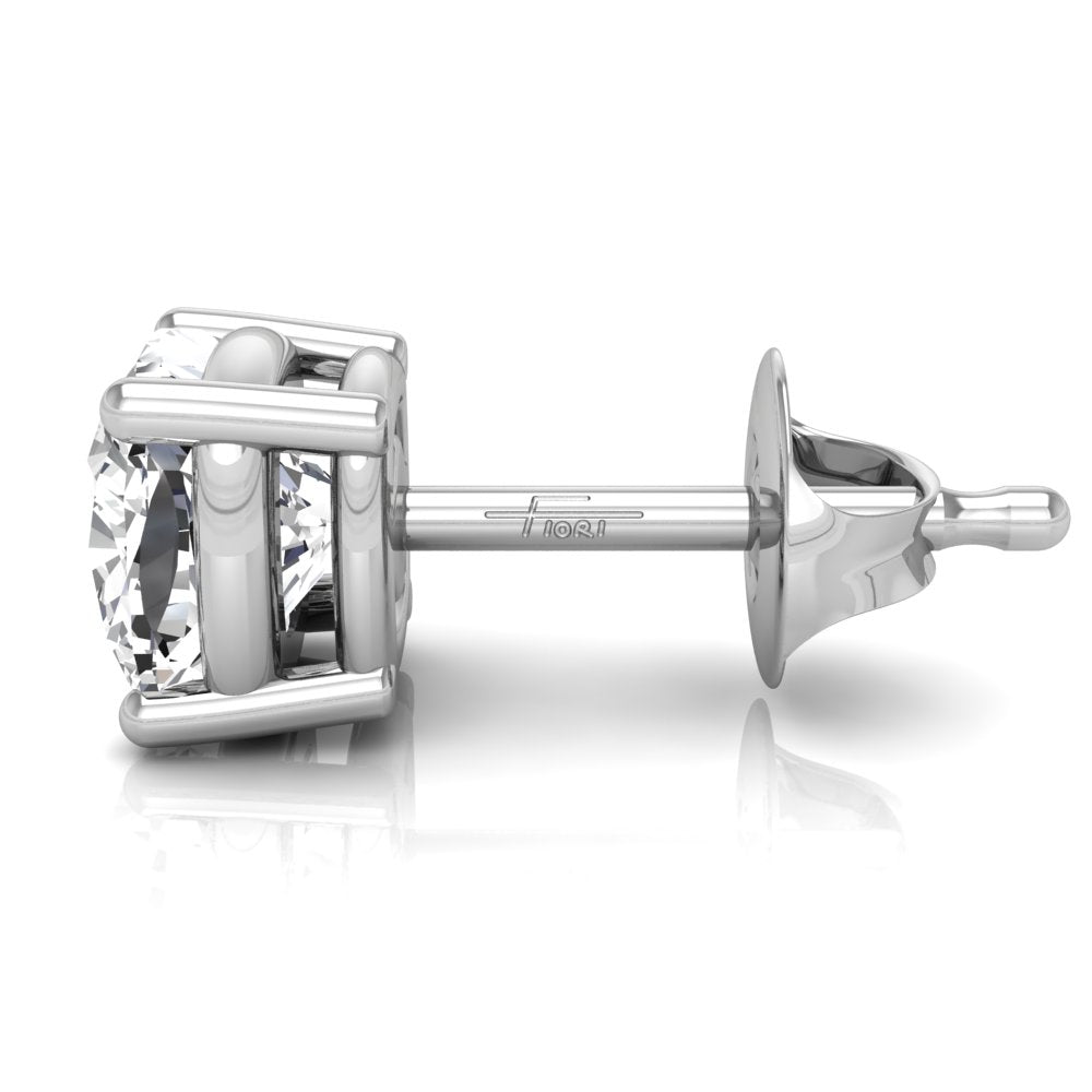 18K Solitaire Round Diamond Earrings — SIDE VIEW