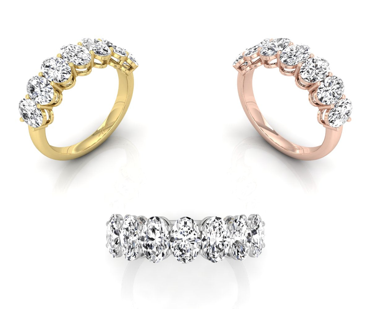18K Half Eternity Oval Diamond Ring — 3 COLOR