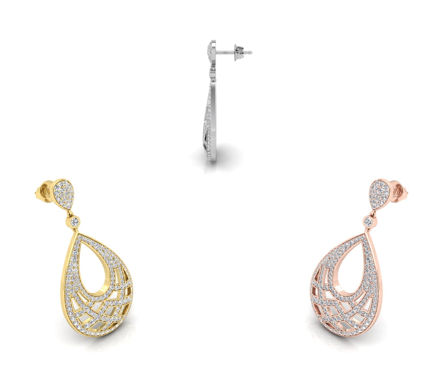 18K Drop Teardrop Diamond Earrings — 3 COLOR