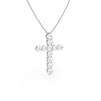 18K White Gold Cross Round Diamond Pendant — 3D VIEW