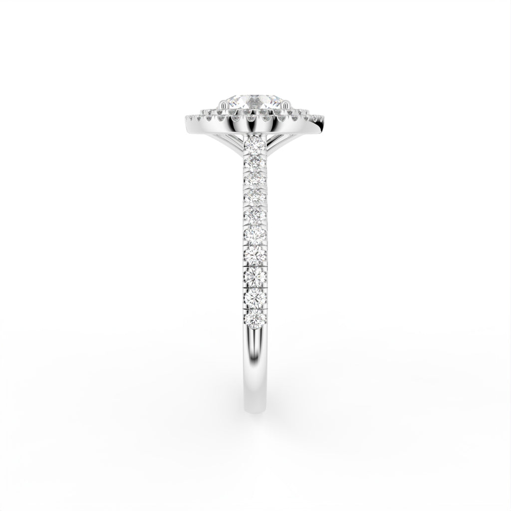18K Halo Solitaire Round Diamond Engagement Ring — SIDE