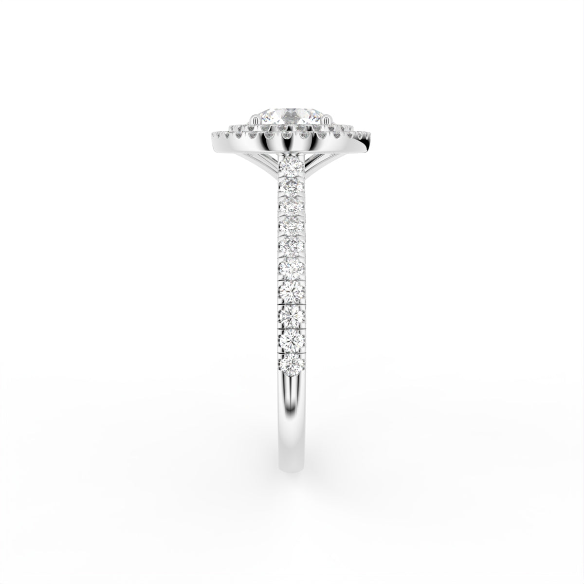 18K Halo Solitaire Round Diamond Engagement Ring — SIDE