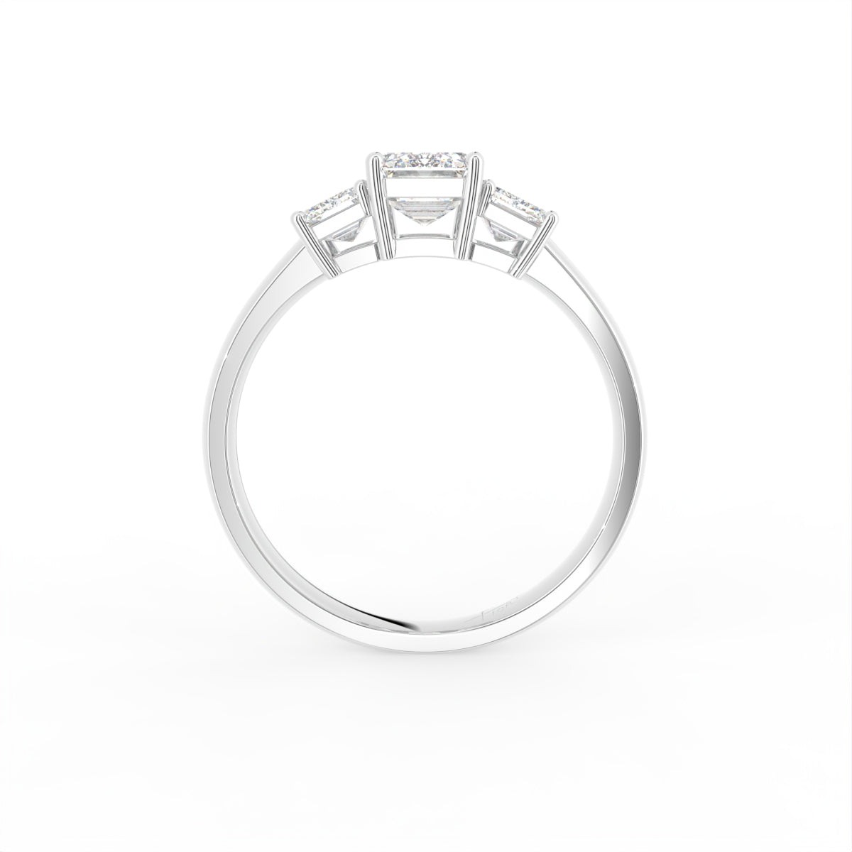 18K White Gold Trilogy Emerald Diamond Ring — FRONT