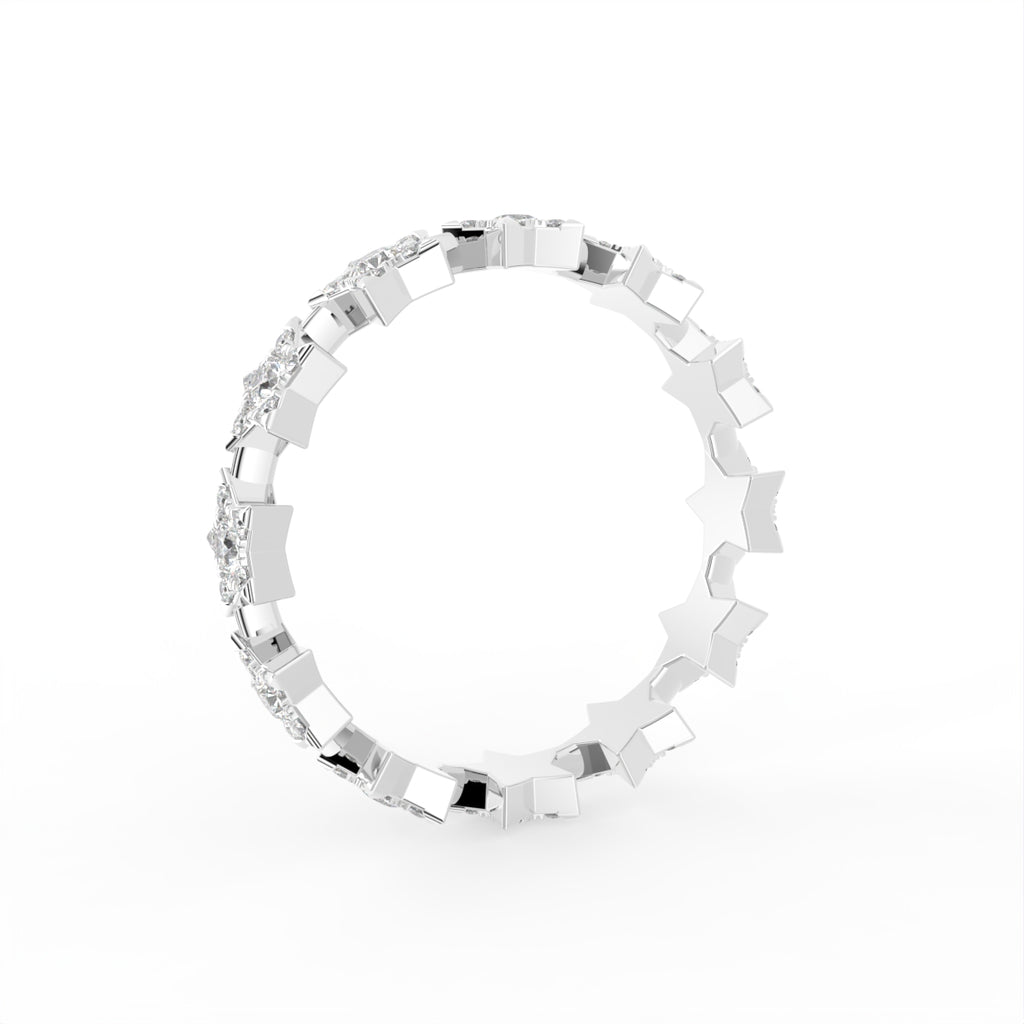 14K White Gold Star Round Diamond Ring — 3D VIEW