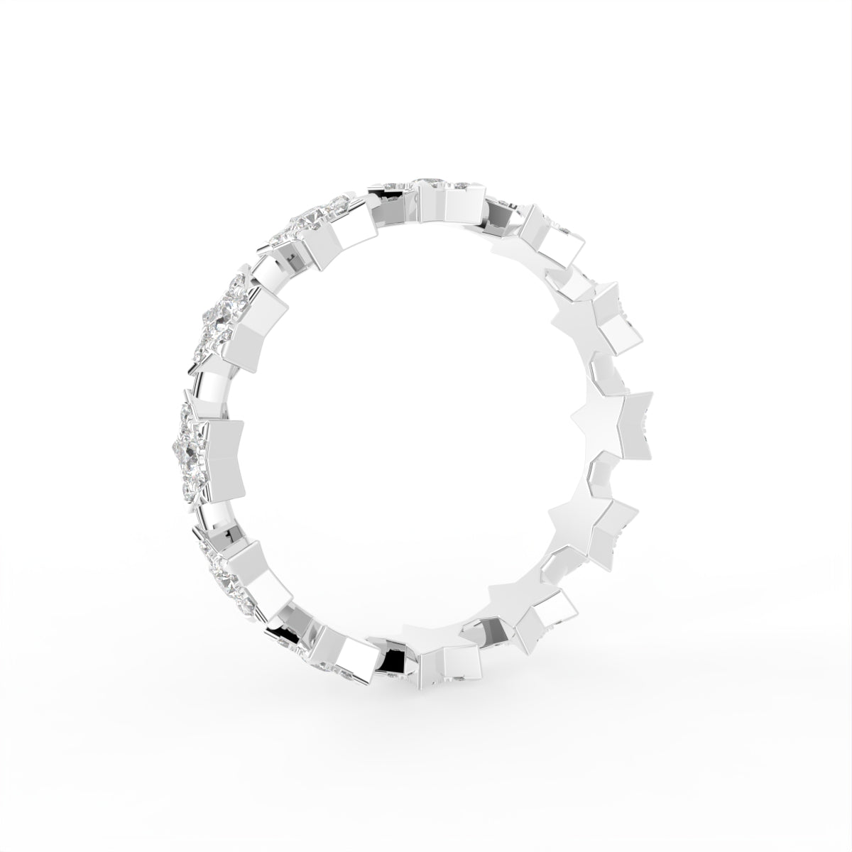 14K White Gold Star Round Diamond Ring — 3D VIEW