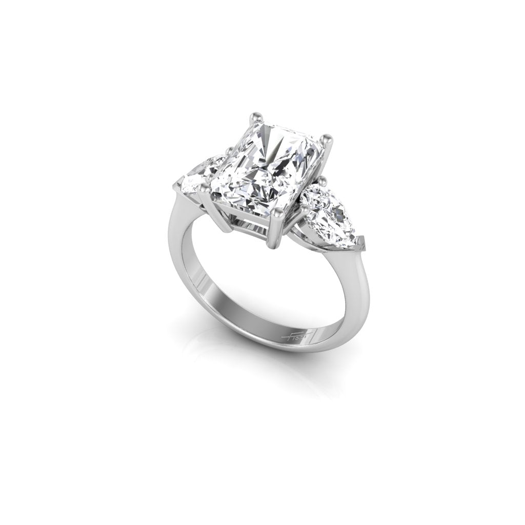 18K Trilogy Radiant Diamond Engagement Ring — 3D VIEW