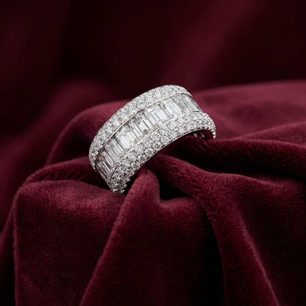 18K White Gold Eternity Emerald Diamond Ring