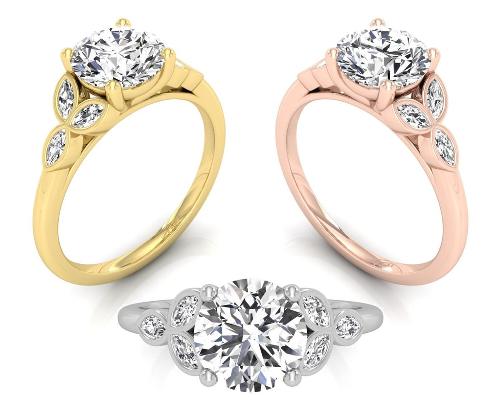 18K White Gold Round Diamond Ring — 3 COLOR
