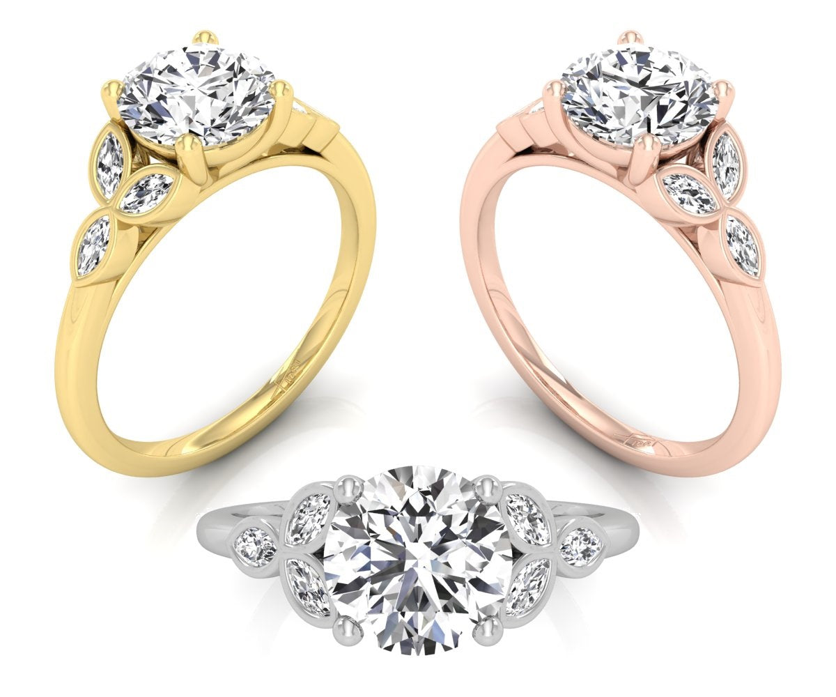 18K White Gold Round Diamond Ring — 3 COLOR