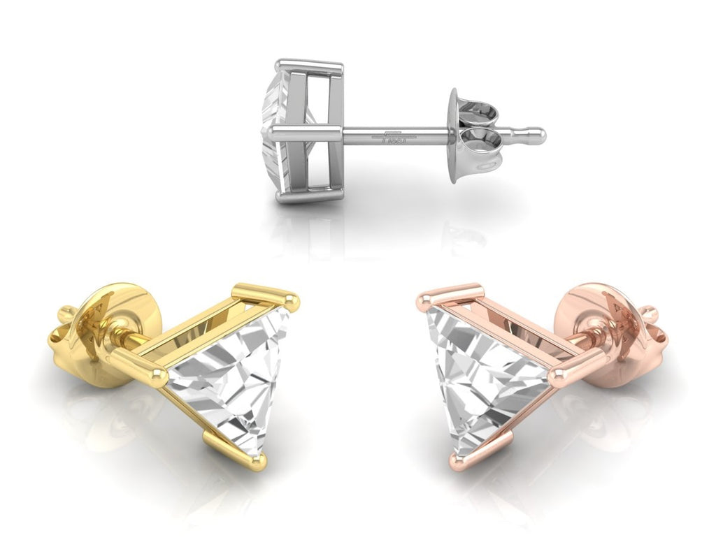 18K Triangle Solitaire Diamond Earrings — 3 COLOR