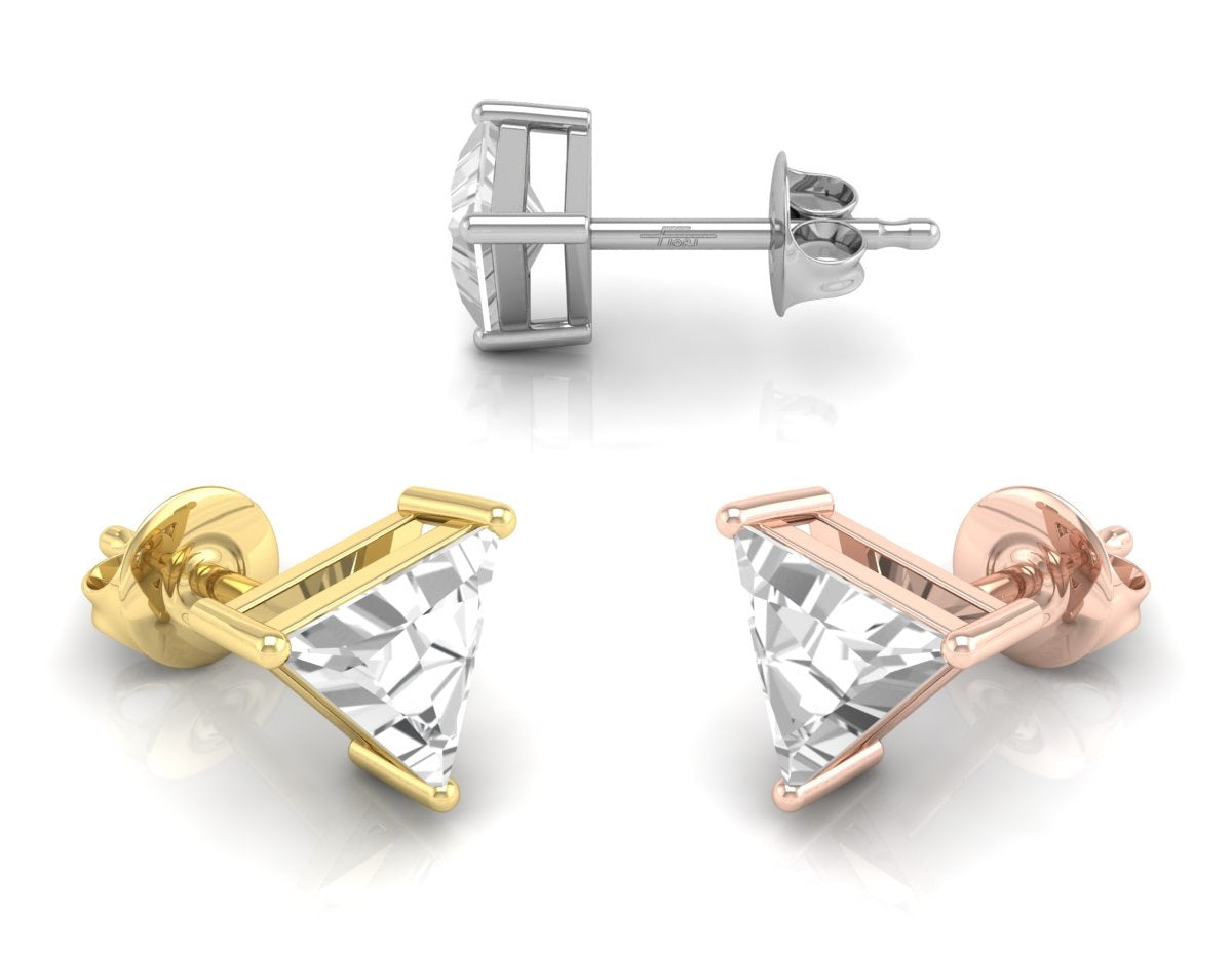 18K Triangle Solitaire Diamond Earrings — 3 COLOR