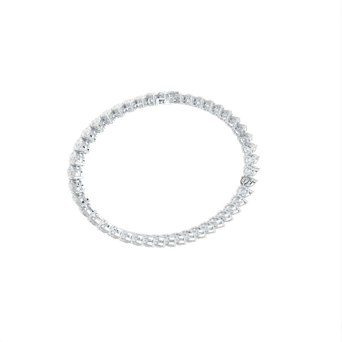14K White Gold Tennis Pear Diamond Bracelet — 3D VIEW