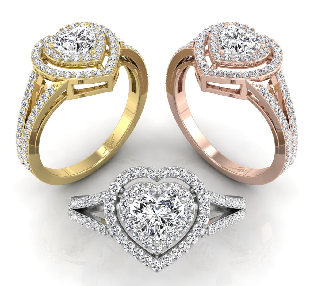 18K Halo Diamond Engagement Ring — 3 COLOR