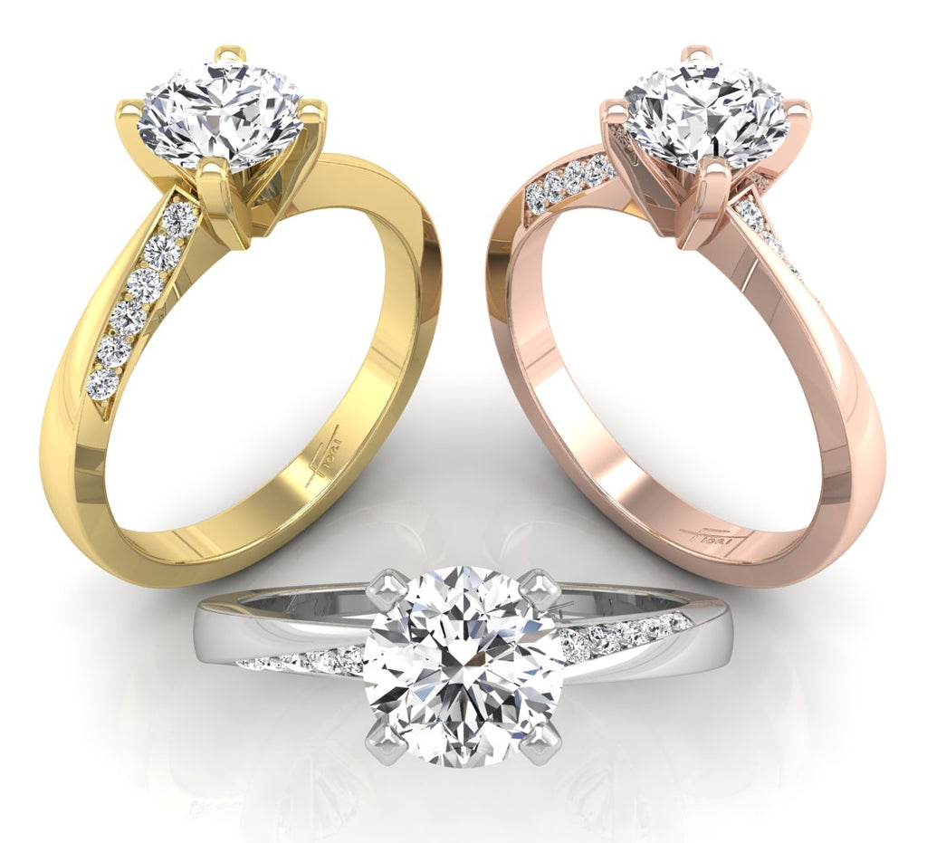 18K Round Diamond Solitaire Engagement Ring — 3 COLOR