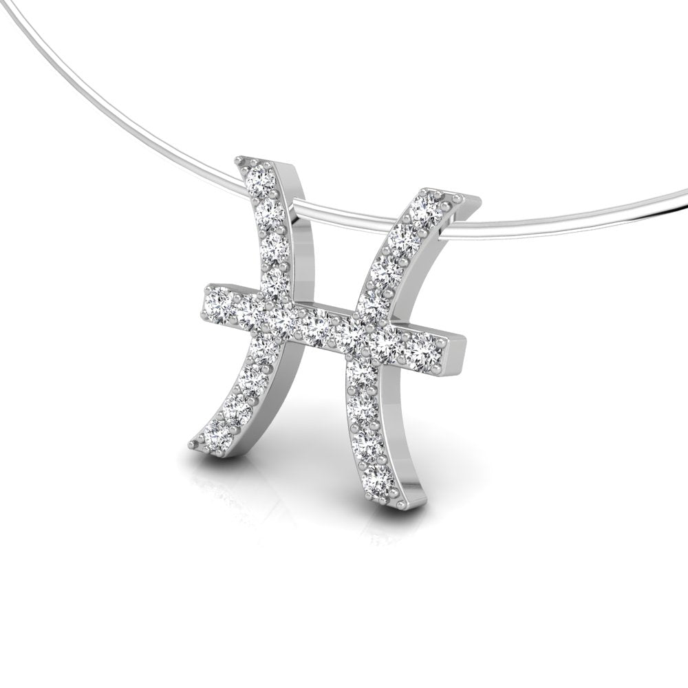 18K White Gold Zodiac Round Diamond Pendant — 3D VIEW