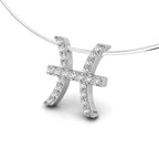 18K White Gold Zodiac Round Diamond Pendant — 3D VIEW
